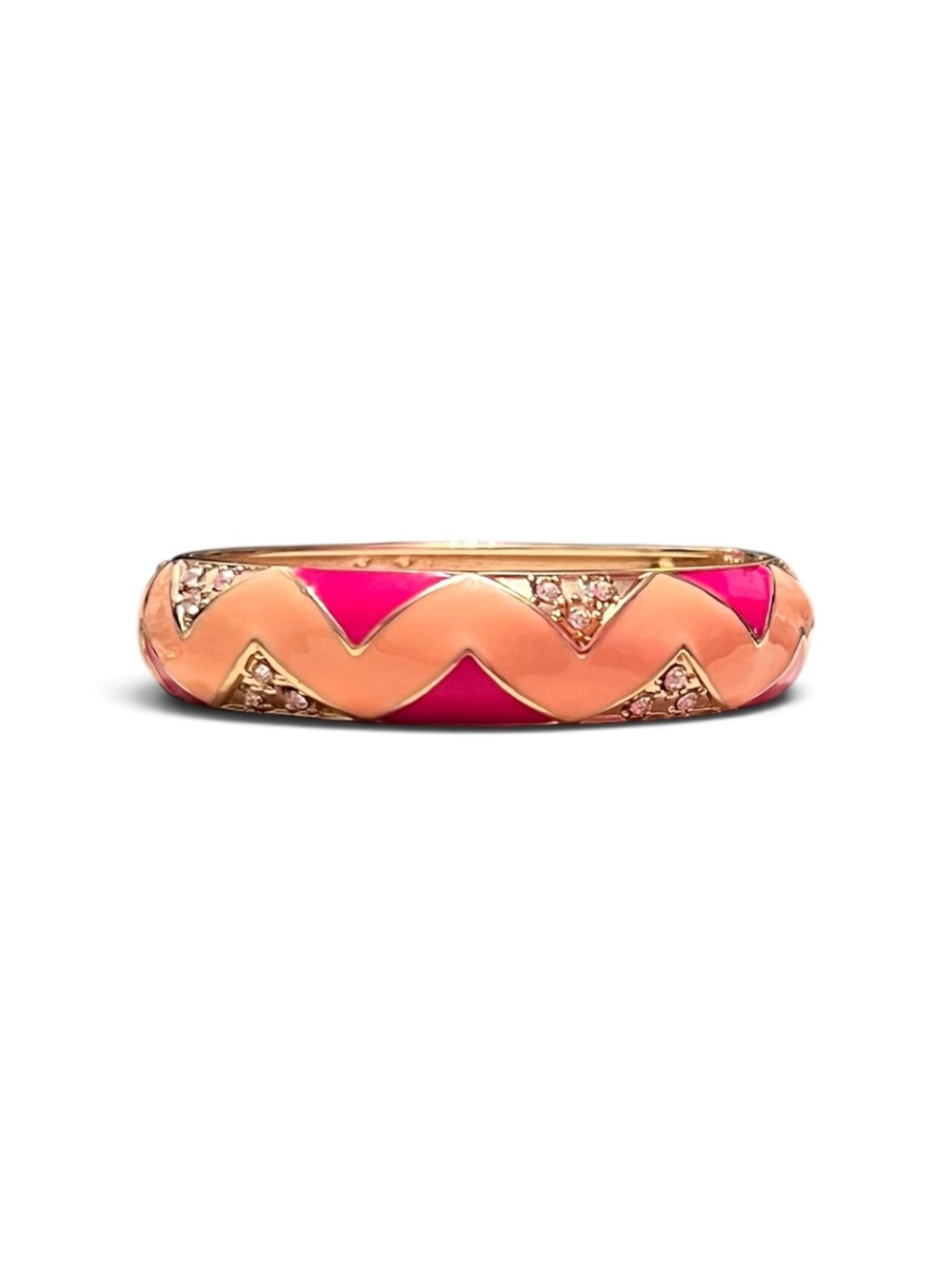Pink and Peach Chevron Enamel Crystal Hinged Bangle Bracelet